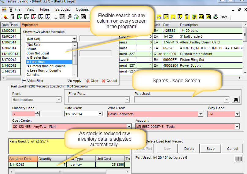 Free spare parts inventory software